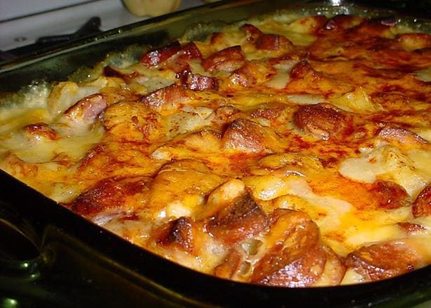 Cheesy smoked sausage and potato casserole