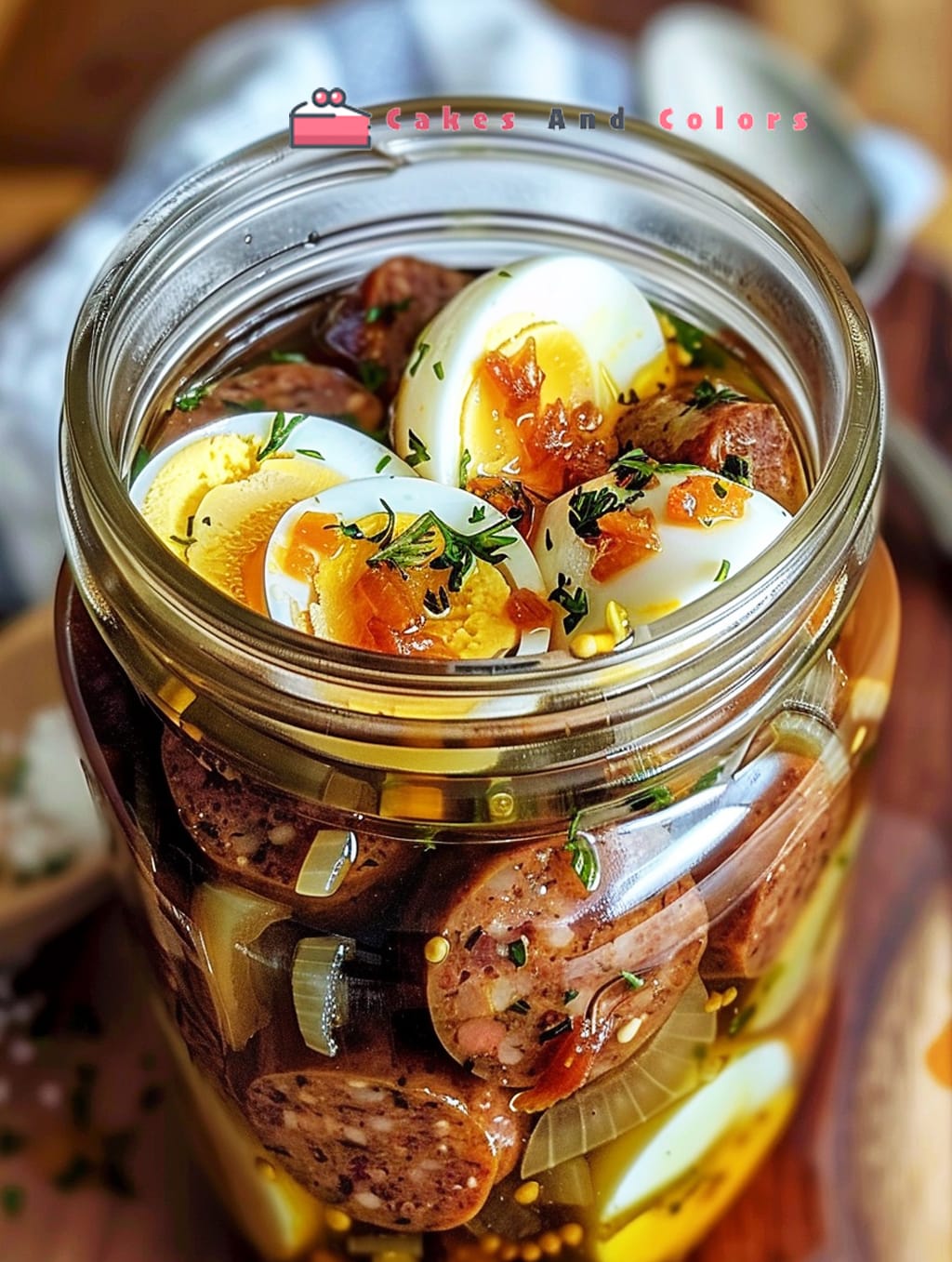 Pickled Eggs Sausage & Onions Cakes And Colors